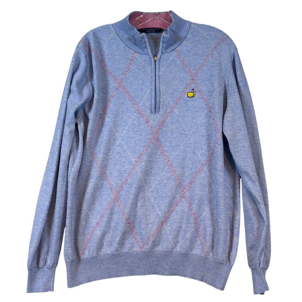 Clubhouse Collection Masters Mens Blue Argyle Cashmere Blend 1/4 Zip Sweater •L•